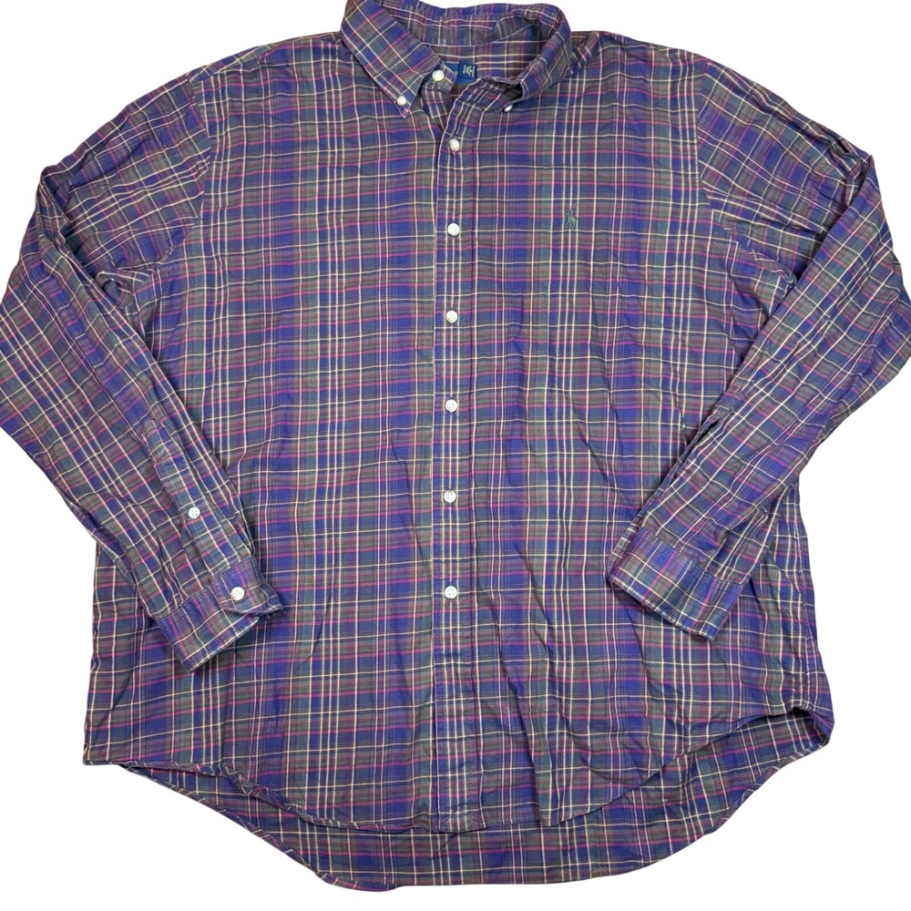 Ralph Lauren‎ Button Down Shirt Mens XXL Purple Plaid Long Sleeve Cotton Pony